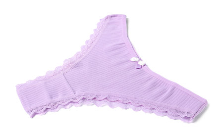 One beautiful lilac panties isolated on whiteの写真素材