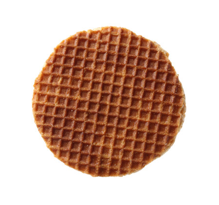 One tasty Dutch waffle isolated on whiteの写真素材