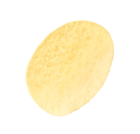 One tasty potato chip isolated on whiteの写真素材