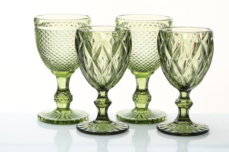 Different empty clean glasses isolated on whiteの写真素材