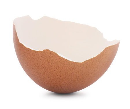 One piece of broken eggshell isolated on white