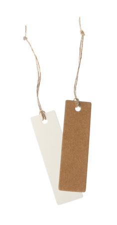 Blank tags with strings isolated on whiteの写真素材