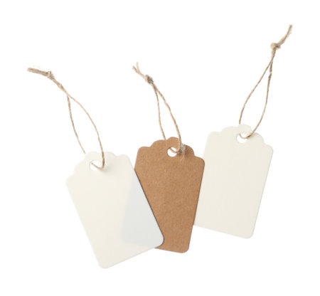 Different blank tags with strings isolated on whiteの写真素材