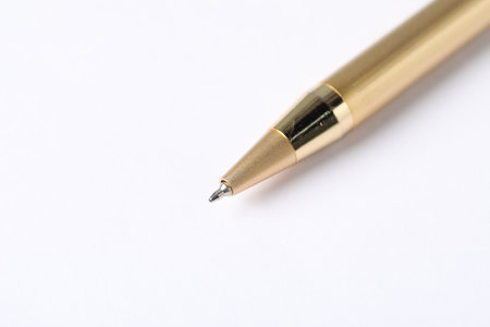 One stylish pen on light background, macro view. Space for textの写真素材