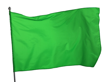 One green flag on white background. Mockup for designの写真素材