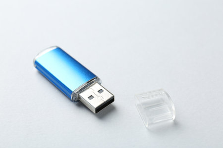 One flash drive on white background, closeupの写真素材