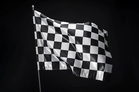 One racing checkered flag on black backgroundの写真素材