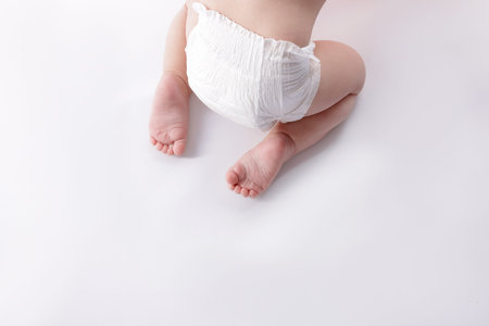 Cute little baby on white background, closeupの写真素材