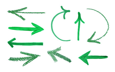 Set of green arrows isolated on whiteの写真素材