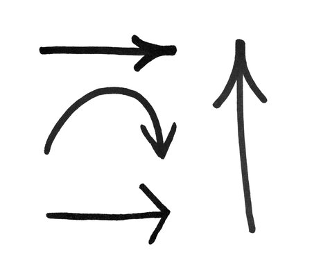 Four black arrows isolated on white, collectionの写真素材