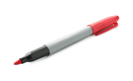 One red color marker isolated on whiteの写真素材