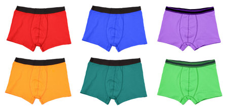 Men's underwear in different colors isolated on white, setの写真素材