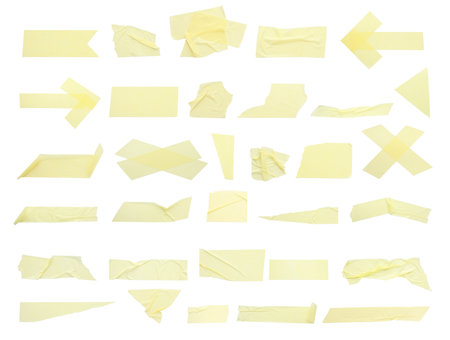 Adhesive tape pieces isolated on white, setの写真素材
