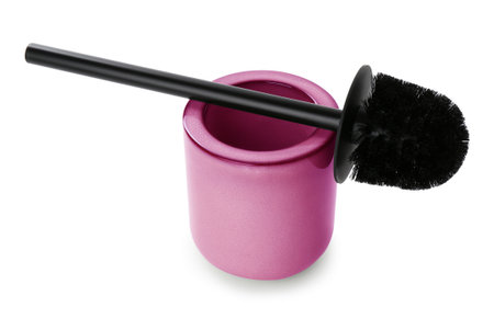 Toilet brush with color holder on white backgroundの写真素材