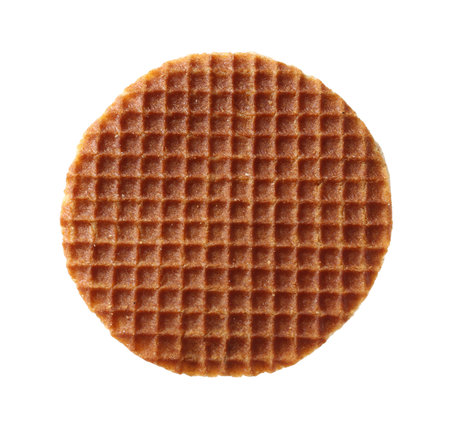 One tasty Dutch waffle isolated on whiteの写真素材