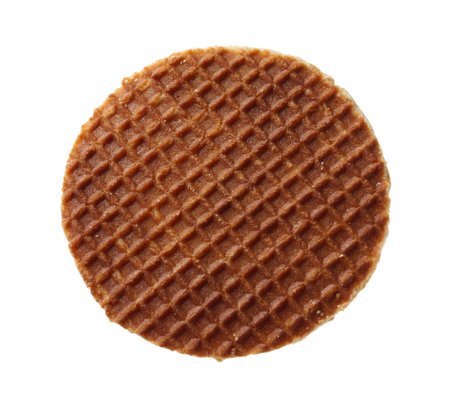 One tasty Dutch waffle isolated on whiteの写真素材