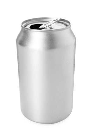 One silver tin can isolated on whiteの写真素材