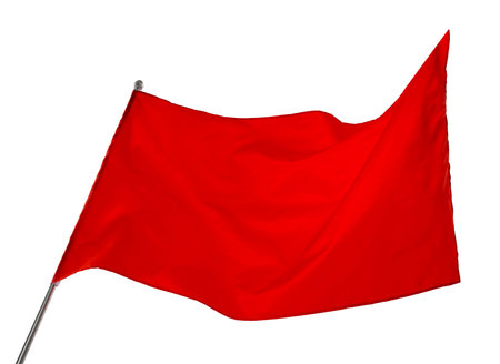 One red flag on white background. Mockup for design