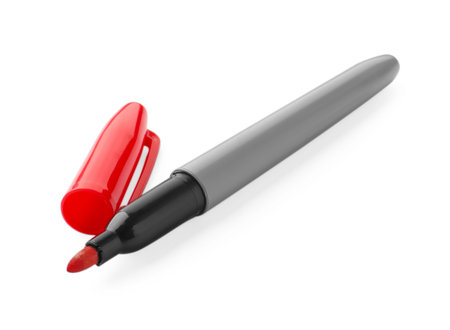 One red marker with cap isolated on whiteの写真素材