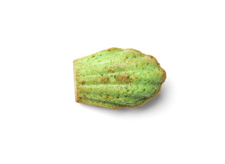 Tasty matcha madeleine cake isolated on white, top viewの写真素材