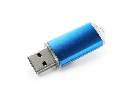 One modern flash drive isolated on white