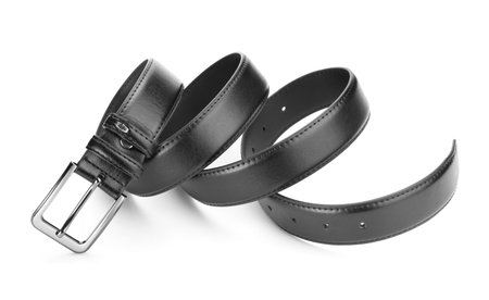 Two black leather belts isolated on white