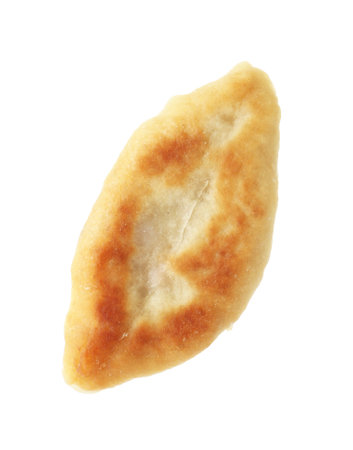 Delicious fried pyrizhok (stuffed pie) isolated on whiteの写真素材
