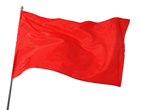One red flag on white background. Mockup for design