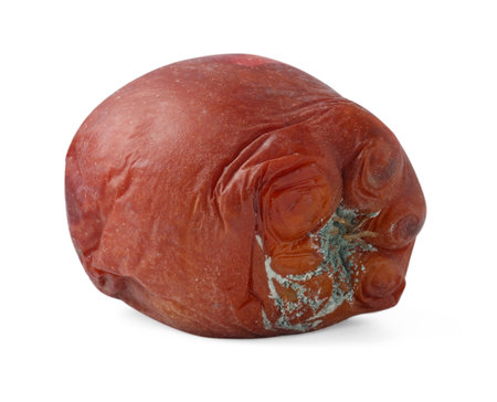 One whole rotten apple isolated on whiteの写真素材