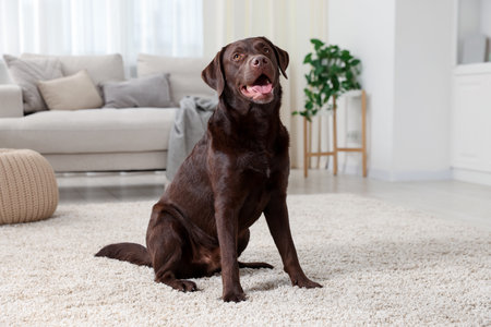 Cute dog on floor at home. Lovely petの写真素材