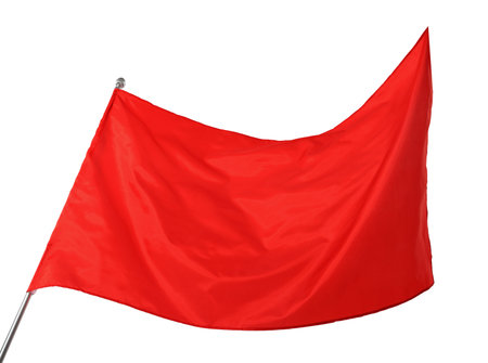 One red flag on white background. Mockup for design