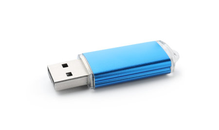 One modern flash drive isolated on white