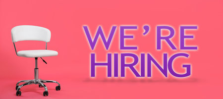 Empty office chair on color background, banner.の写真素材