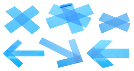 Adhesive tape pieces isolated on white, setの写真素材