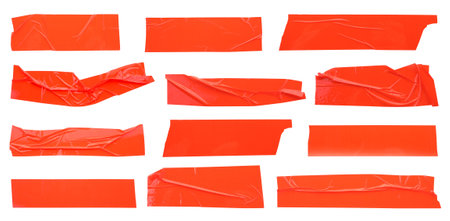 Adhesive tape pieces isolated on white, setの写真素材