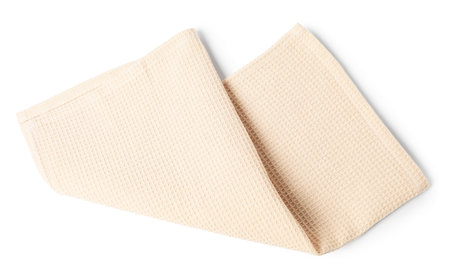 Clean beige waffle towel isolated on white, top viewの写真素材