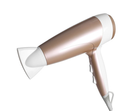 Hair dryer isolated on white. Hairdresser's toolの写真素材