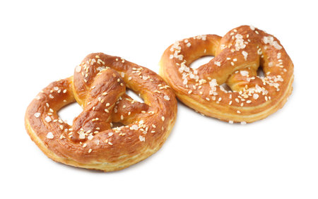 Tasty pretzels with salt isolated on white