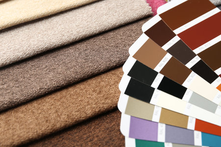 Samples of colorful fabrics and color palettes, closeupの写真素材