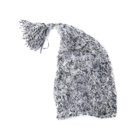 One grey wool hat isolated on white, top viewの写真素材