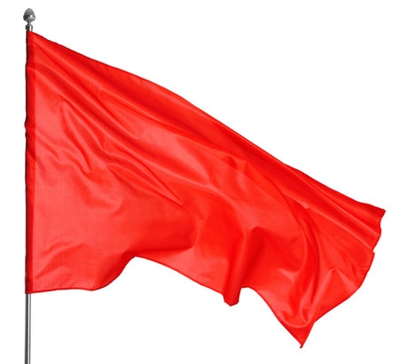 One red flag on white background. Mockup for design
