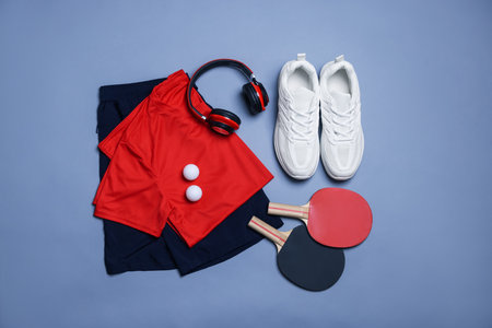 Flat lay composition with sportswear on grey backgroundの写真素材