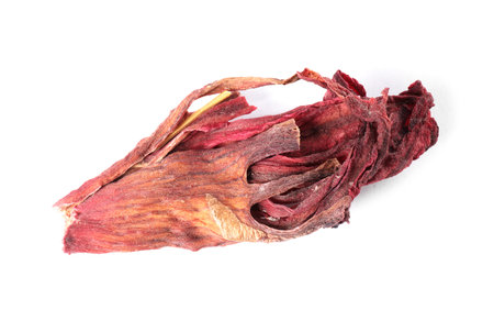 Hibiscus tea. Dried roselle sepal isolated on white, top viewの写真素材