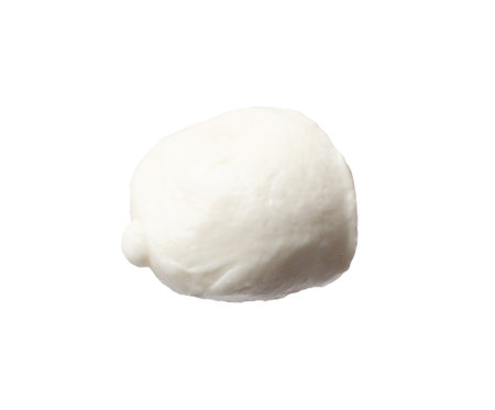 One mozzarella cheese ball isolated on whiteの写真素材