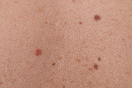 Woman with moles on her body, closeup