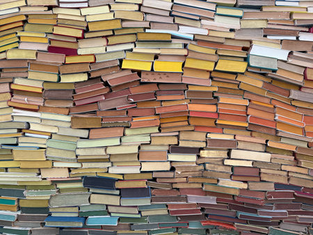 Wassenaar, Netherlands - April 24, 2025: Installation of many colorful books at Voorlinden museumの写真素材