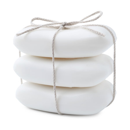 Many soap bars isolated on white. Personal hygieneの写真素材