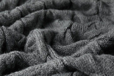 Texture of grey wool fabric as background, closeupの写真素材