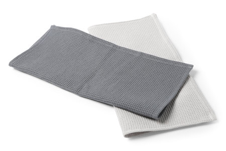 Two clean waffle towels isolated on whiteの写真素材