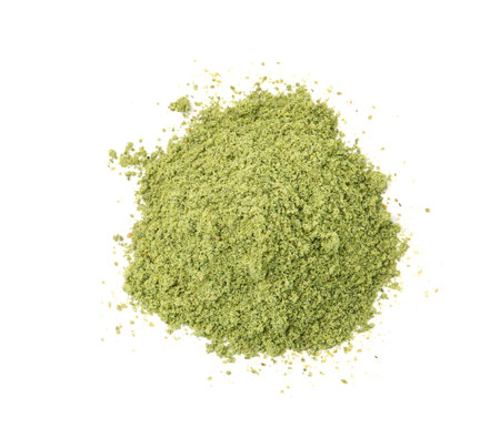 Superfood. Pile of green powder isolated on white, top viewの写真素材